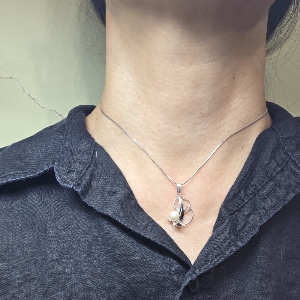 modernist retro Japanese saltwater cultured akoya vintage pearl pendant - Picture 6 of 6